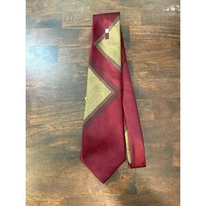 Vintage Bugle Boy Men's Necktie Geometric Pattern Burgundy Gold Elegant